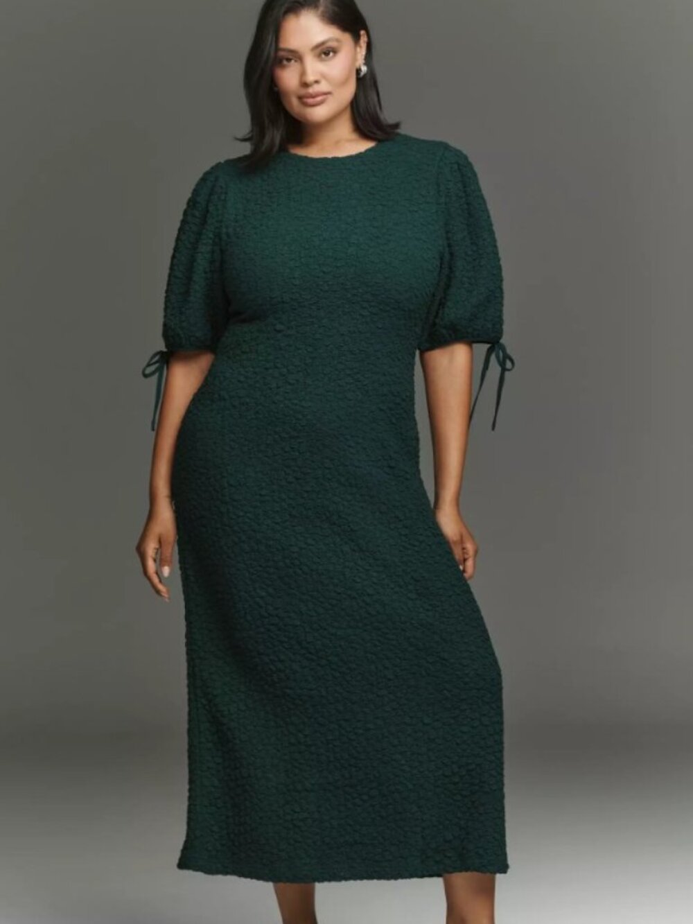 English Factory Short-Sleeve Textured Midi Dress